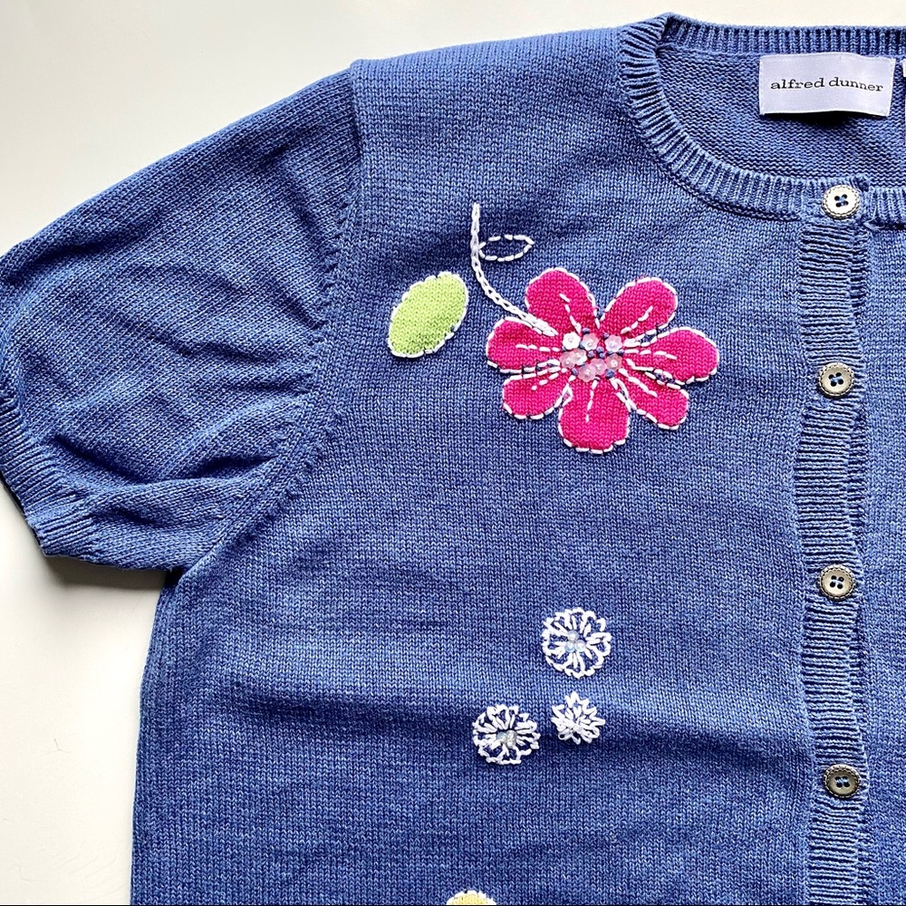 Alfred Dunner Short Sleeve Cardigan Top with Embroidered Floral Details